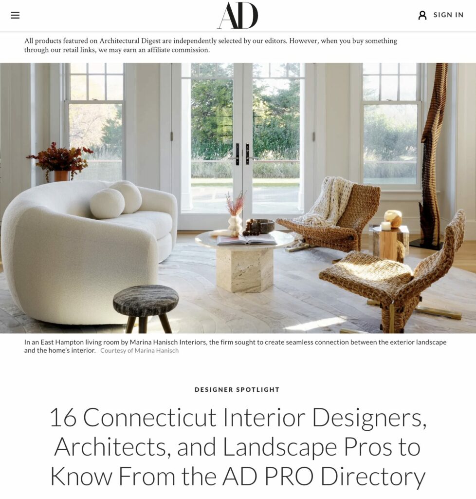 Article feature from ArchitecturalDigest.com